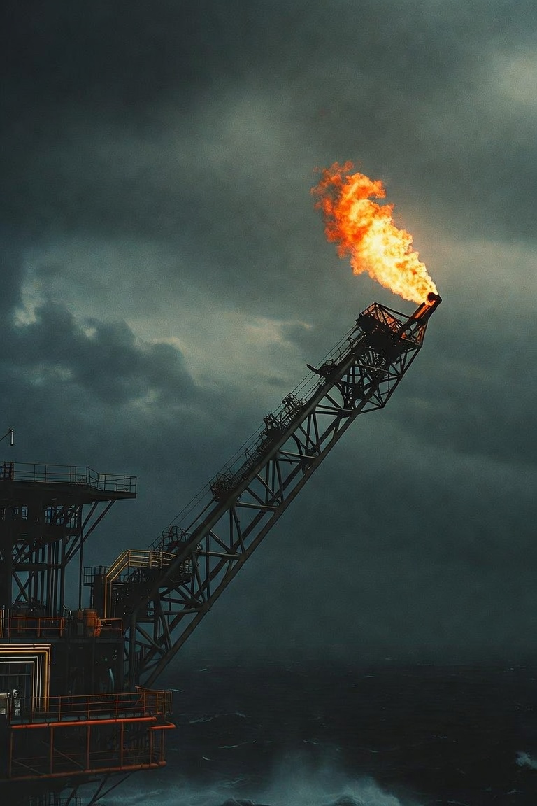 The flare burning against an overcast sky