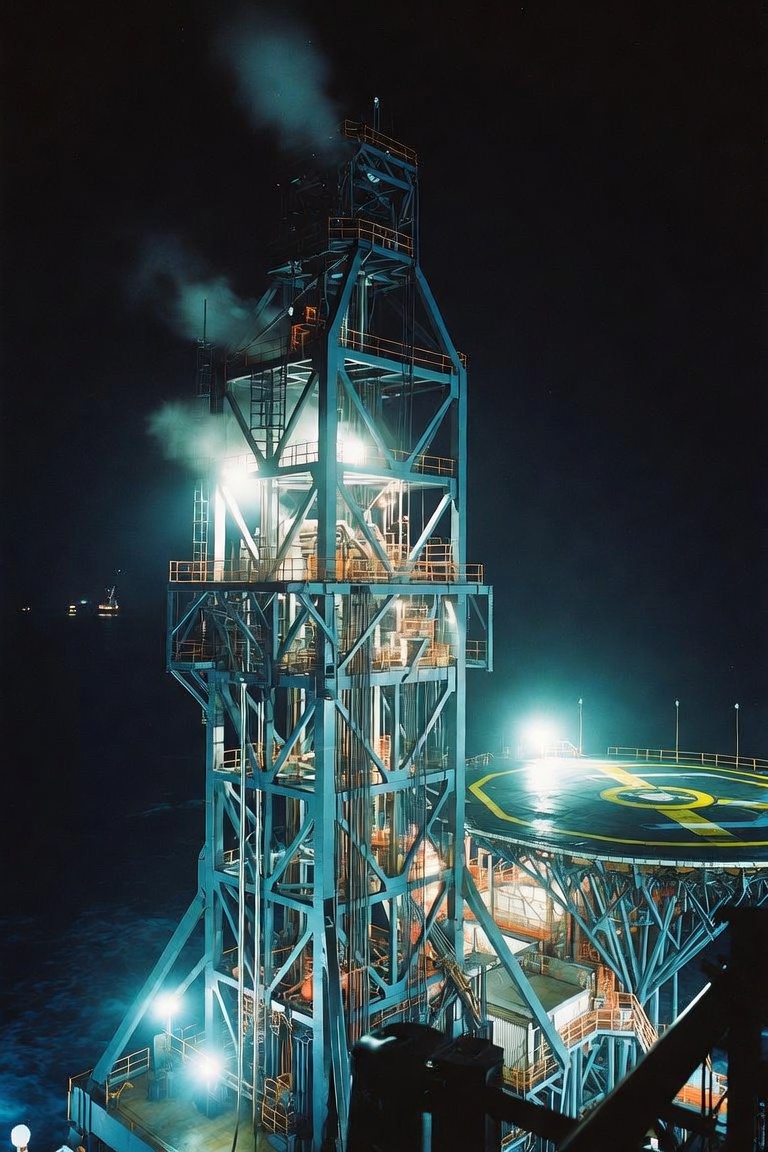 The derrick at night