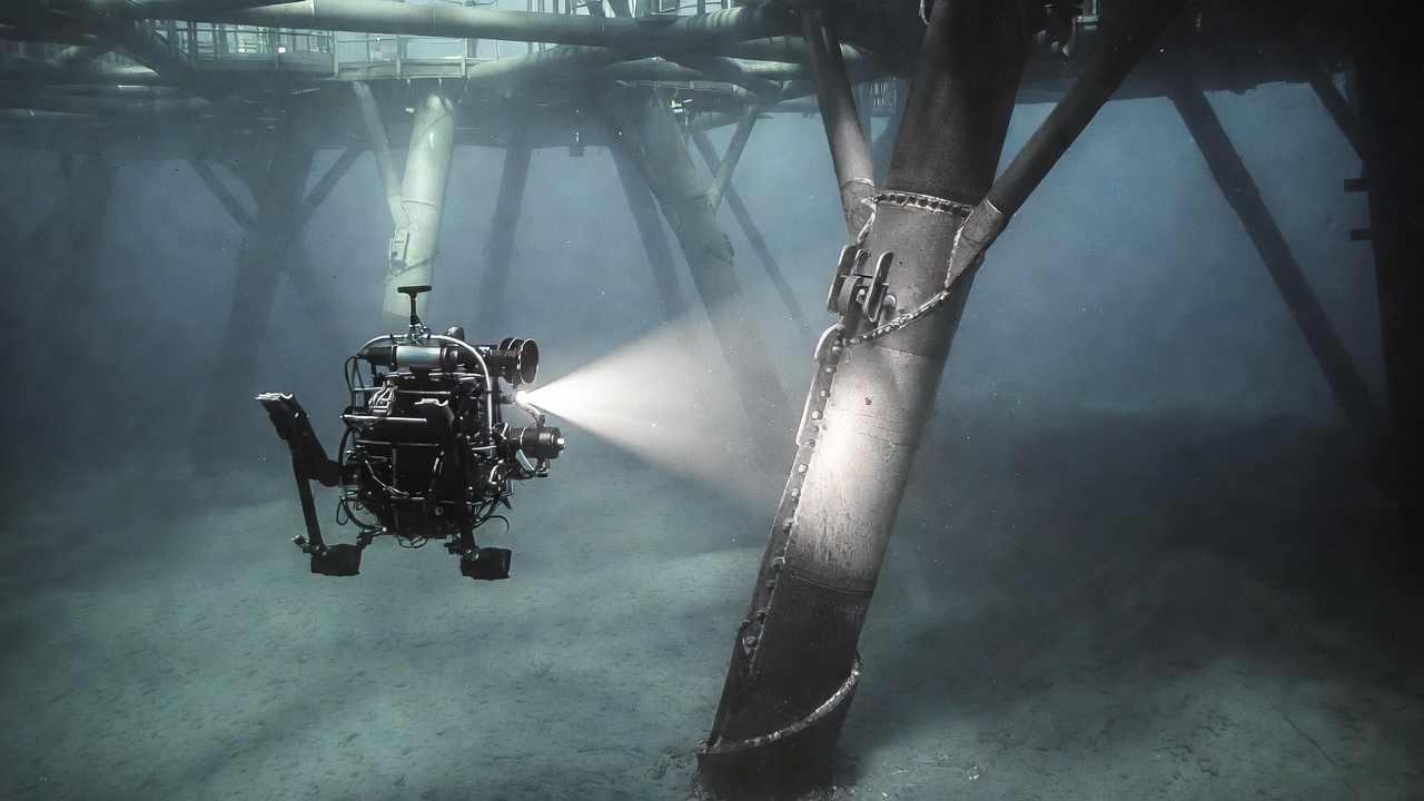 ROV inspecting the jacket underwater