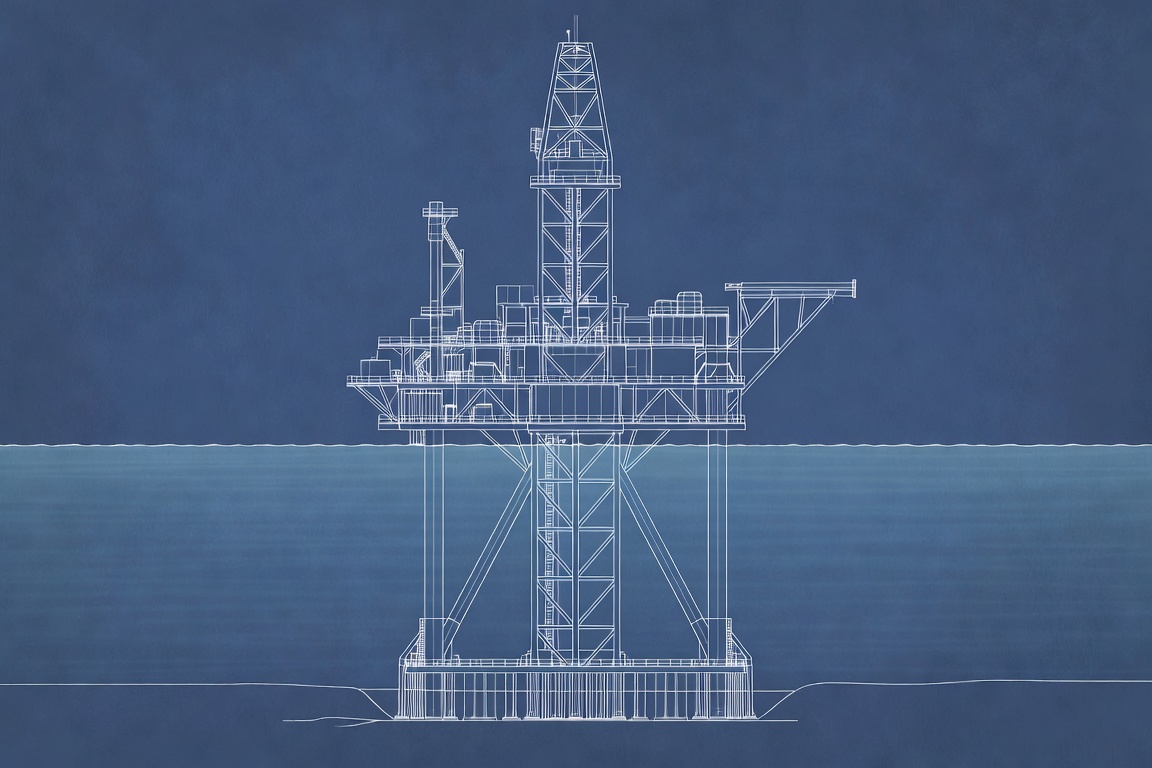 Side elevation blueprint with waterline and seabed