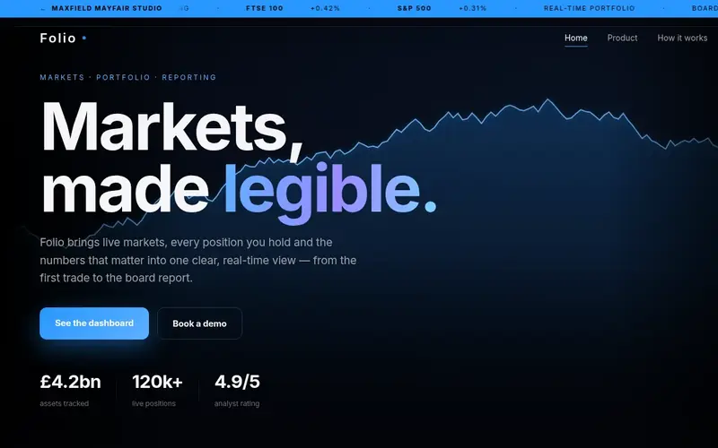 Folio — a live market chart and bold finance hero